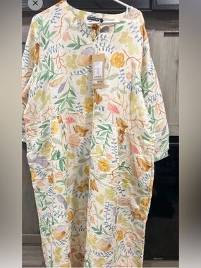 Gudrun Sjöden “Mockingbird“ organic LINEN Maxi in Cream w gorgeous water colours
